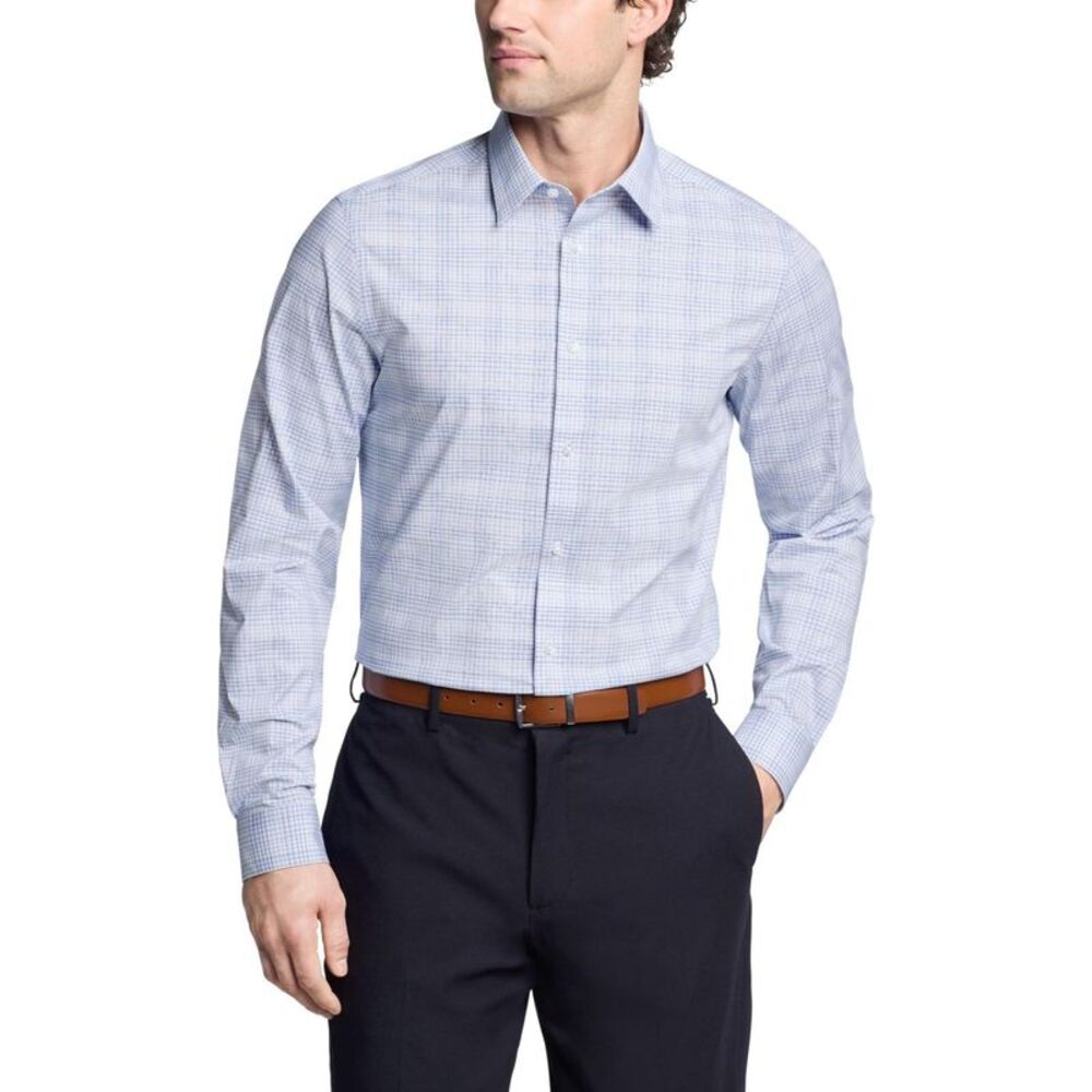 Calvin Klein Mens Steel + Button Down Dress Shirt, Blue, 17 Neck, DM